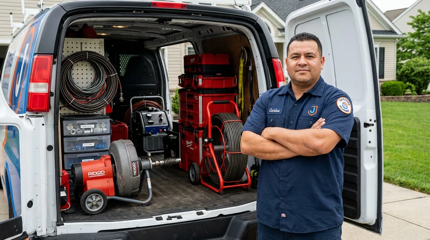 Professional drain cleaning equipment and Johns Plumbing LLC plumber in Eldon