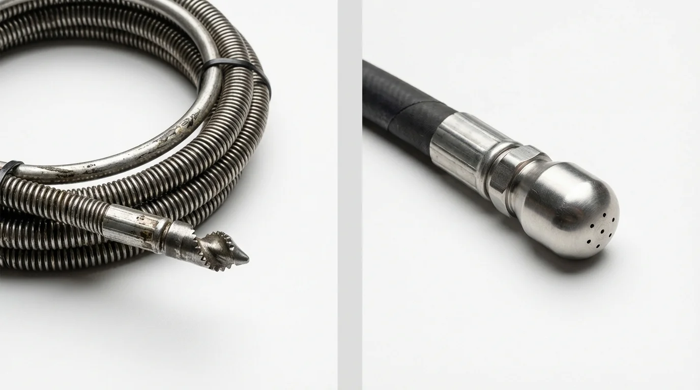 Drain snake cable and hydro jetting nozzle used for drain cleaning in Eldon, MO