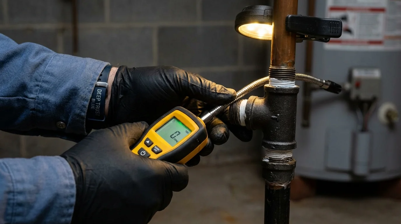 Gas leak detection with electronic sniffer by Johns Plumbing LLC in Eldon