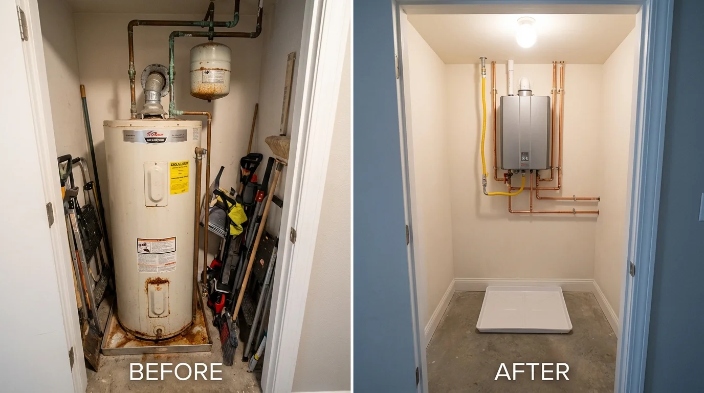 Tank water heater versus wall-mounted tankless unit comparison for Eldon, MO homeowners