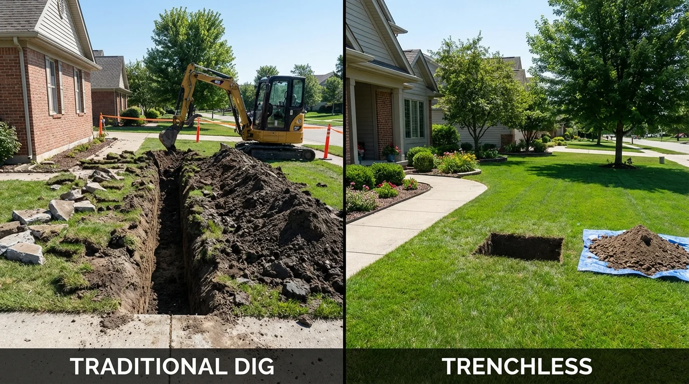 Trenchless sewer repair with minimal yard damage versus traditional excavation in Eldon, MO